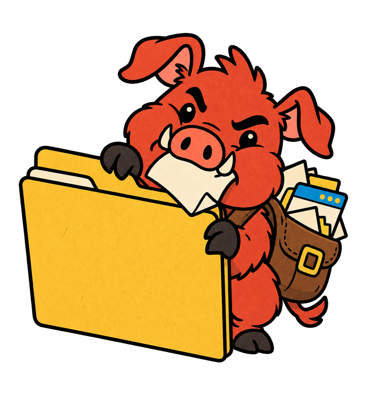 A small Space Hog peeks guiltily from behind an overflowing folder